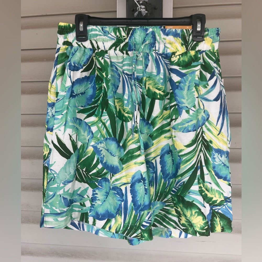 Bettina Star Shorts Women Sz Med Multi Color Palm Leaf Pleated Elastic Waist NWT
